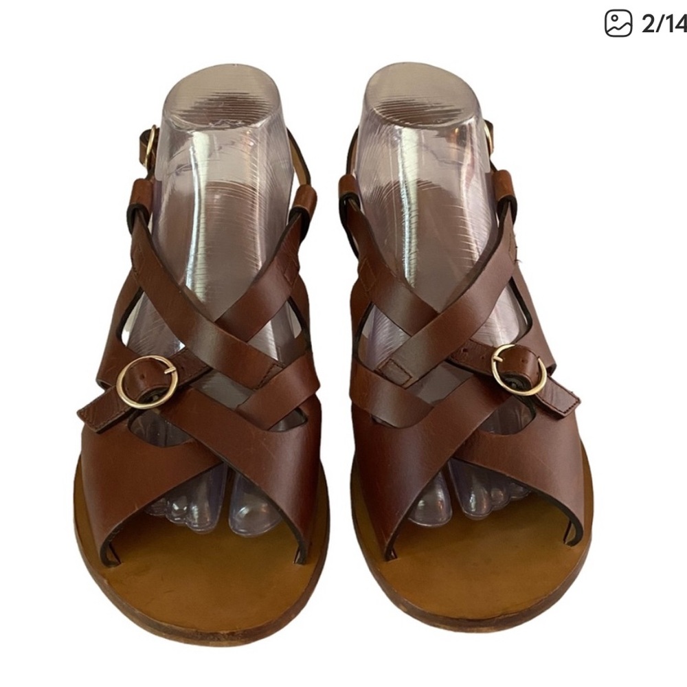 Sezane Brown Leather Sandals Size 8